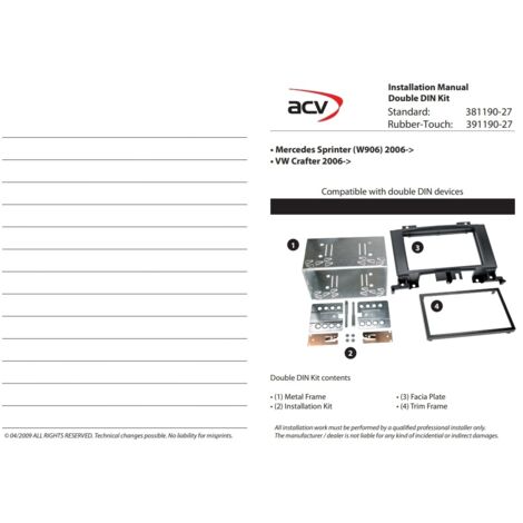 Support autoradio 2Din compatible avec Mercedes Sprinter W906 VW Crafter 06-16 avec vide-poche