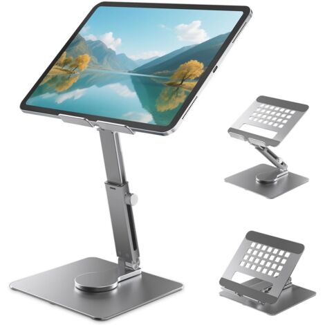 Support avec hauteur réglable et base rotative à 360°  support de bureau pour tablette compatible avec iPad Pro 12.9/11, iPad Air, tablettes, etc.