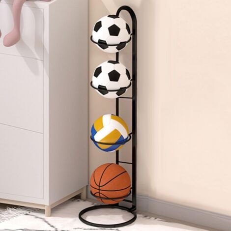 Étagère à Ballons De Basket 3 Niveaux - Support Métal Noir Pour Ranger Ballons Enfants