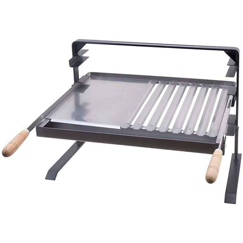 Support Barbecue avec grille et récupérateur de graisse en Inox coloris Gris - 50 x 41 x 42 cm