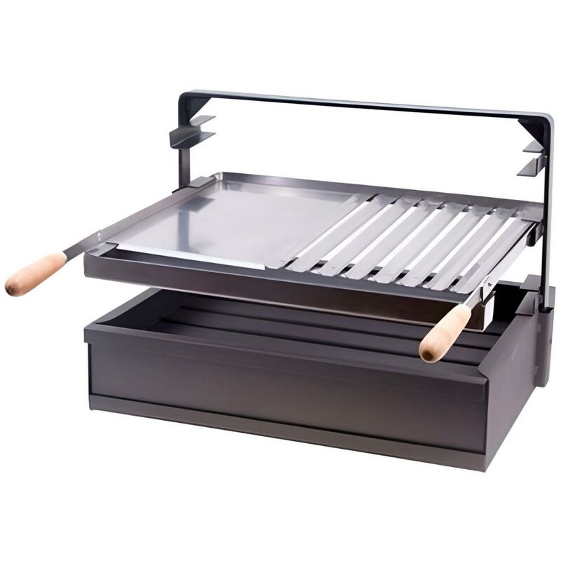Support Barbecue avec tiroir et récupérateur de graisse, Bac avec Plaque pour Barbecue en Inox coloris Gris - 50 x 41 x 42 cm