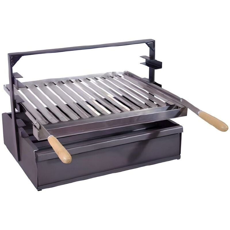 Support Barbecue avec tiroir et récupérateur de graisse, Bac avec Plaque pour Barbecue en Inox coloris Gris - 60 x 43 x 42 cm
