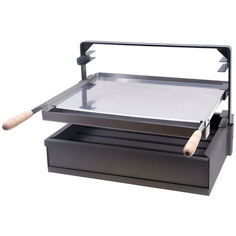 Support Barbecue avec tiroir et récupérateur de graisse, Bac avec Plaque pour Barbecue en Inox coloris Gris - 60 x 43 x 42 cm