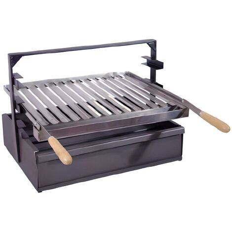 Support barbecue en inox avec tiroir et récupérateur de graisse – Dimensions 80 x 43 x 42 cm – Poignées pliantes en bois – Visiodirect