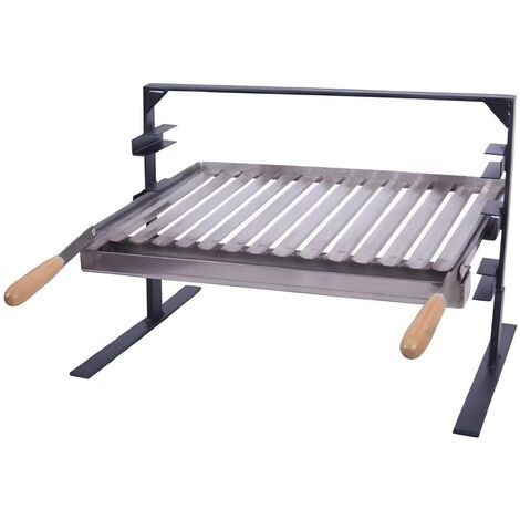 Support barbecue en inox avec récupérateur de graisse – Dimensions 80 x 43 x 42 cm – Poignées pliantes en bois – Compatible divers modèles – Visiodirect
