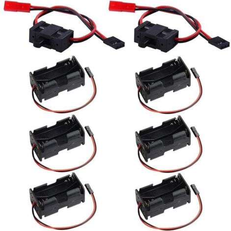 Support batterie 4 piles AA 6 V avec connecteur JST 2 broches + 2 interrupteurs récepteur RC Futaba – Lot de 6 pièces
