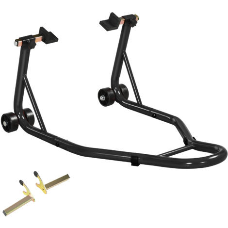 Support béquille de moto arrière support de roue lève moto arrière sur roulettes avec bobine de bras oscillant U + L, noir