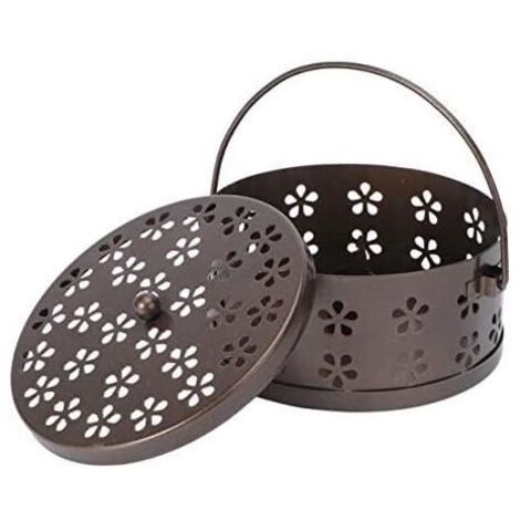 Support Bobine Anti-Moustique, Métal Brûleur d'Encens, avec Poignée Couvercle Conteneur de Boîte Mosquito Sécurité Anti-brûlure