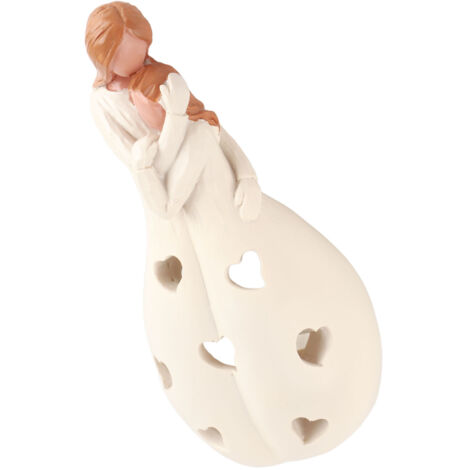 Support Bougie LED Sculpture Mère et Fille en Résine Blanche 20x10x9cm Cadeau Sentimental Célébrer l'Amour