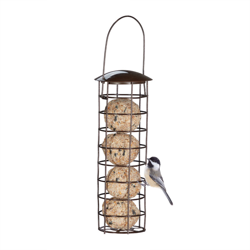 Support à boules de graisse pour oiseaux sauvages, lot de 5, suspendre, avec toit, h x d : 31 x 8,5 cm, marron