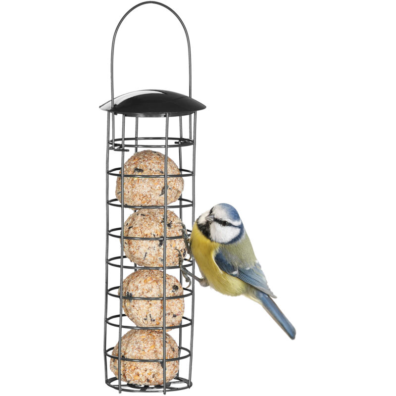 Support à boules de graisse pour oiseaux sauvages, lot de 2, suspendre, avec toit, h x d : 31 x 8,5 cm, noir