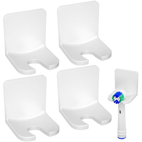 Support Brosse a Dent Electrique 4 Pièces, Porte Brosse à Dents Electrique avec Autocollant 3M, Support de tête de Brosse à dent pour la Salle de Bain, Blanc