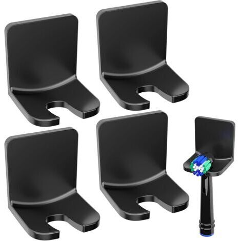 Support Brosse a Dent Electrique 4 Pièces, Porte Brosse à Dents Electrique avec Autocollant 3M, Support de tête de Brosse à dent pour la Salle de Bain, Noir