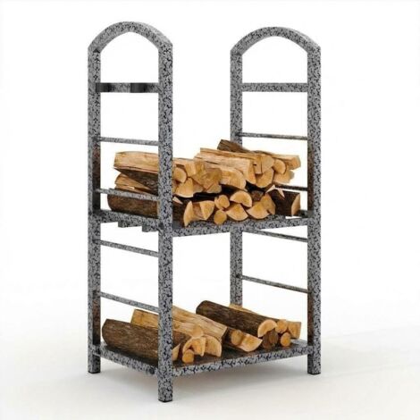 Support bûche métal forgé finition argent rangement bois cheminée intérieur extérieur décoration