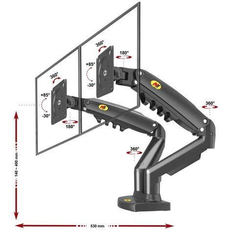 Support bureautique pour deux écrans 17-27 pouces F160 – Charge max 9 kg – Réglage fluide avec bras à débattement – Compatibilité VESA 75/100 – North Bayou
