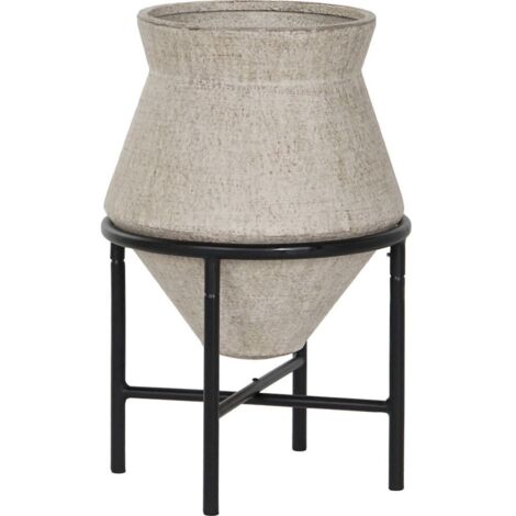 Support cache pot métal style scandinave finition vieilli - Beige minéral et noir mat