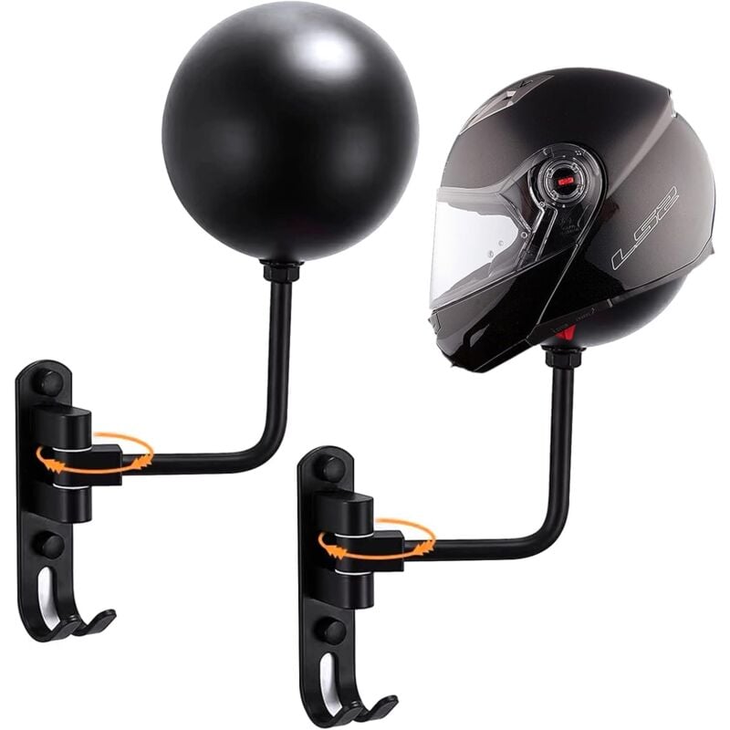 Shining House - Support Casque Moto, 2Pcs Porte Casque Moto avec Crochet, Support de Chapeau Rotatif Fixé au Mur, Casque, Casque de Vélo présentoir de