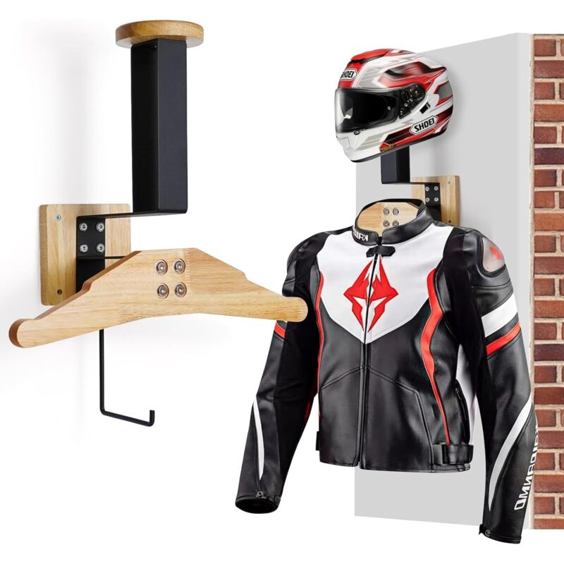 Support Casque Moto, Porte Casque Moto Mural pour Accrocher Le Casque et la Veste de Moto au Mur, Support Mural pour Gilet Tactique