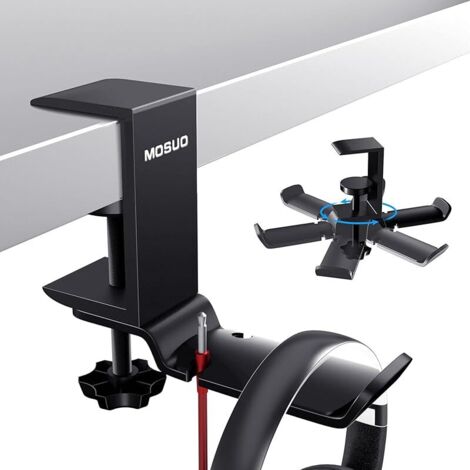 Support Casque, Porte Casque Rotation à 360 Degrés Support Casque Gamer avec Clips Câbles pour Toutes Les Tailles de Casques, Adapté pour Table/Bureau/Vitrine