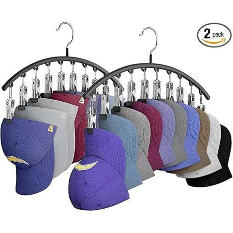 Support casquettes avec pinces lot 2, rangement chapeaux suspendu placard porte organisation complète