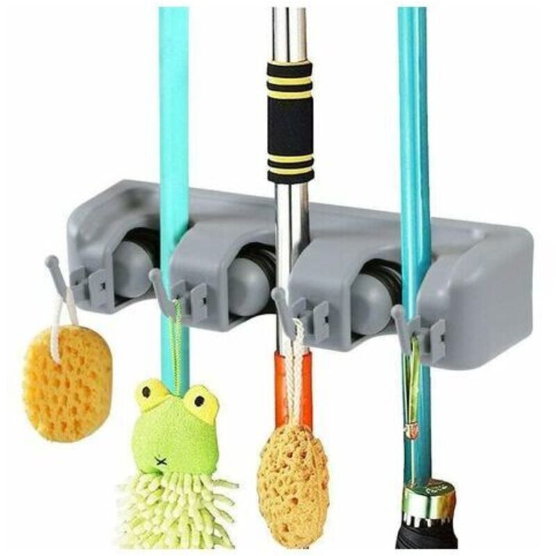 VURAHOME - Support Cintre De Rangement Pour Votre Porte Balai Mural Multifonctions Cuisine Garage Buanderie (3 Et Emplacements 4 Crochets)