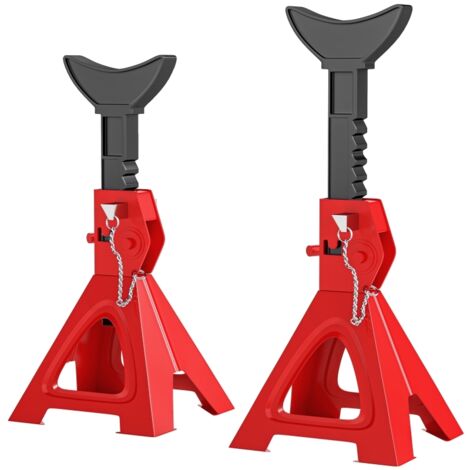 Support cric 3 tonnes 2 pièces châssis goupille sûreté hauteur réglable 290-410mm atelier garage rouge.