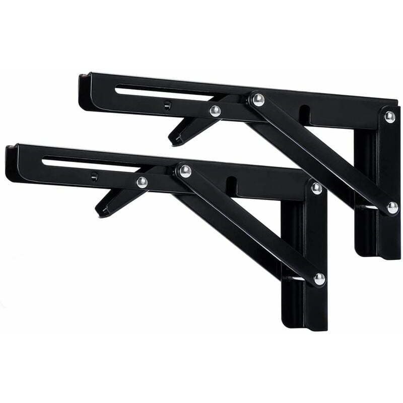 Fontainebleau - Support d' Étagères Pliable 300mm Équerre Pliante Étagère Murale Support Pliante Robuste Noir Support Console Pliable pour Table