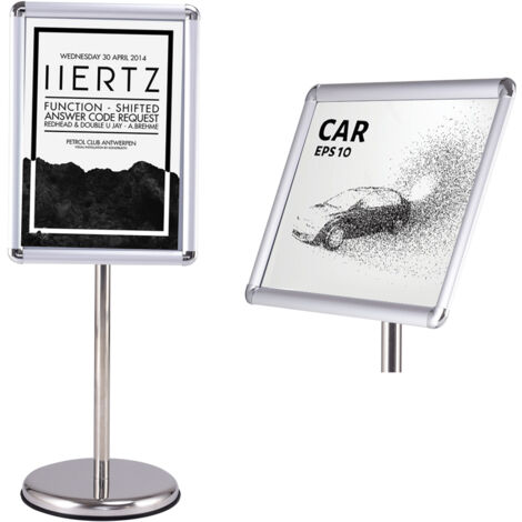 Support d'affichage menu A3 avec pied Panneau d'affichage, hauteur réglable, acier inoxydable, Base dia.28 cm