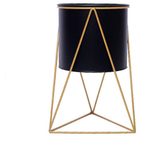 Support d’angle nordique triangulaire en fer forgé – Pied épingle à cheveux + pot assorti – Moderne – Pour salon, chambre, balcon ou jardin