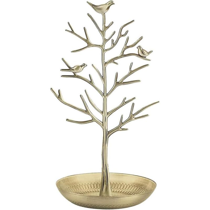 Support d'arbre à bijoux de style doré – Oiseaux vintage – Accrochez vos bijoux – Tour de rangement à suspendre