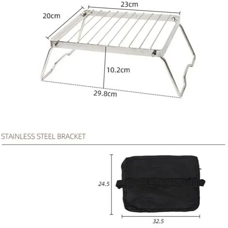 Support de barbecue pliable portable en acier inoxydable pour feu de camp, barbecue d'extérieur, réchaud à gaz et à bois avec sac de transport, réchauds de cuisine portables