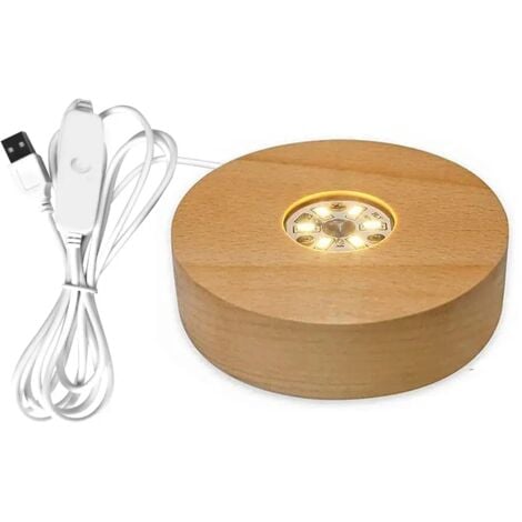 ZVD Support de Base Solide de Lampe en Bois - Présentoir Rotatif Rechargeable avec Lumière LED et Télécommande