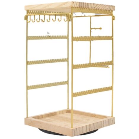 Support de Bijoux Rotatif en Bois avec Base en Fer et Bois pour Rangement et Organisation de Boucles d'Oreilles