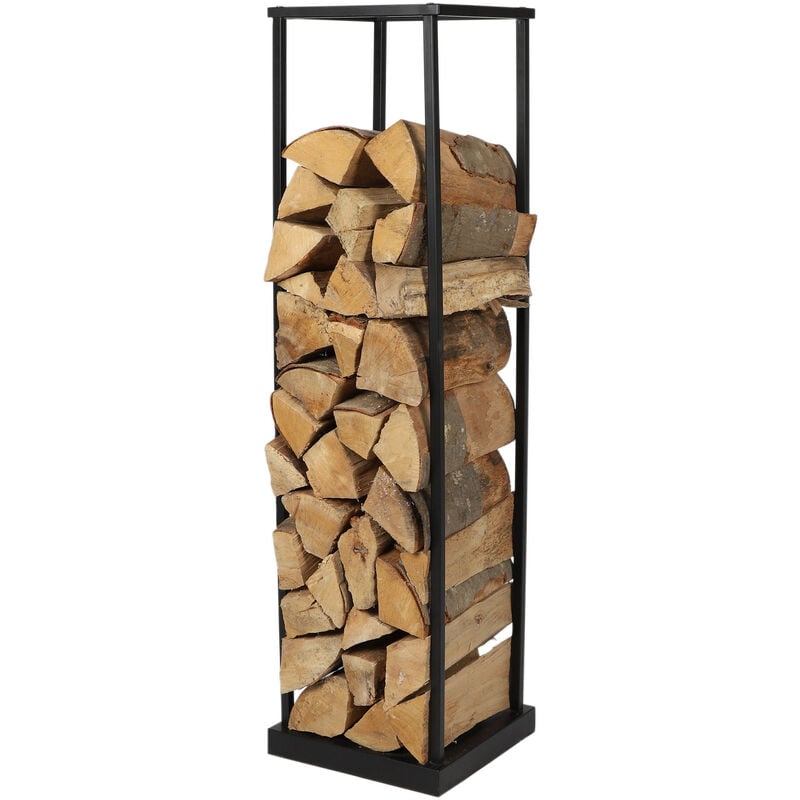 Support de bois de cheminée en métal noir - 115 x 31 cm - étagère à bois de chauffage en fer au design industriel - aide à l'empilage du bois de