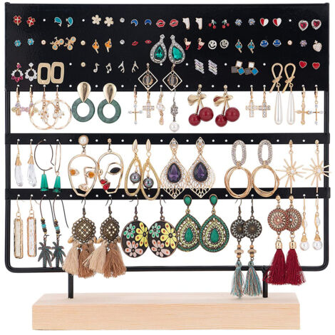 Support de boucle d'oreille présentoir à 3 niveaux support de clou d'oreille organisateur de bijoux support de boucle d'oreille 144 trous avec support de base en bois présentoir pour femmes filles cad