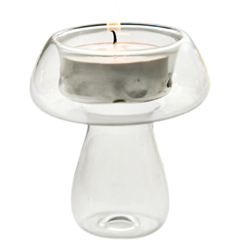Support de bougie en verre borosilicate Mushroom design Deco Maison Design élégant luminaire 6.5x7cm multicolore (Jaune Vert Rose Gris Blanc Marron)