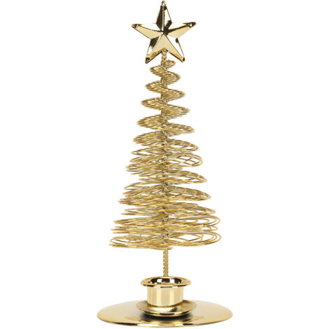 Support de bougies en forme de sapin de Noël étoilé en métal doré, décoration de table de fête