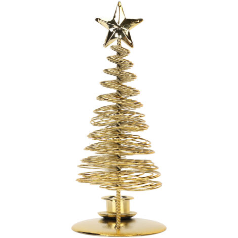 Support de bougies métallique doré en forme de sapin étoilé, décoration de Noël pour table de fête