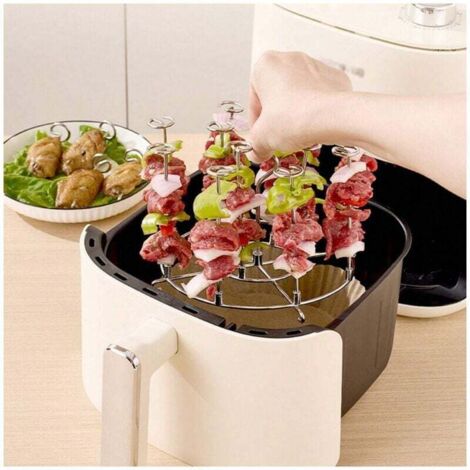 Support de brochettes pour friteuse à air en acier inoxydable Brochettes verticales Accessoires pour brochettes pour friteuse à air Viande Fruits de mer (rond)