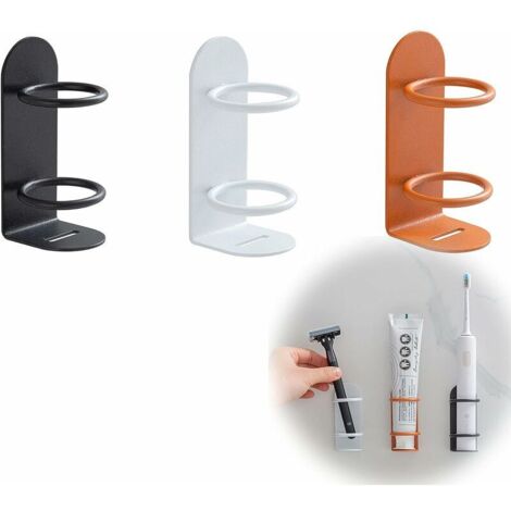 Support de Brosse à Dents Electrique,3 Pièces,Porte Brosse à Dents Mural Adhesif,Fer à Repasser,Garder la Brosse à Dents au Sec,pour Brosse à Dents de Salle de Bains Familiale (Noir+Blanc+Orange)