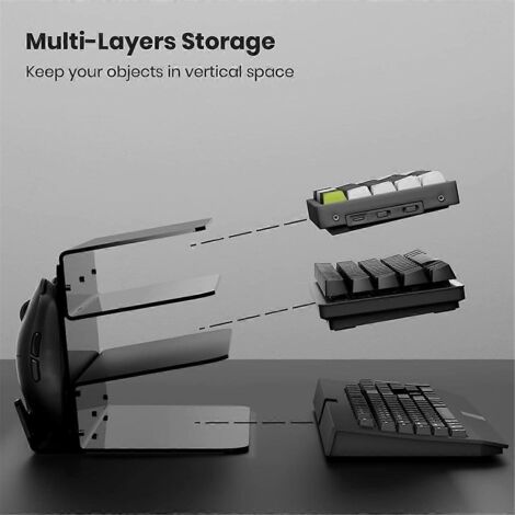 Support de bureau en acrylique noir à 3 niveaux pour clavier et souris.