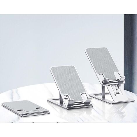 Support de bureau pliable pour téléphone, compatible avec iPhone, Samsung Galaxy et iPad Mini - Argent