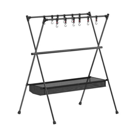 Support de camping en aluminium à double étage avec filet, trépied multifonction pour rangement extérieur, noir