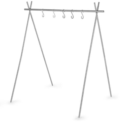 Support de camping pliable et portable en acier inoxydable pour suspendre des casseroles et des vêtements