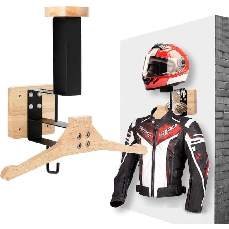 Ikodm - Support de Casque Moto, Porte Casque Moto Mural pour Accrocher Le Casque et la Veste de Moto au Mur, Support Mural pour Gilet Tactique,Casque