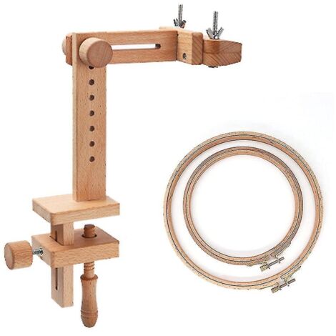 Support de cercle à broder en bois, rotatif à 360 degrés, support de bureau réglable en croix, avec broderie