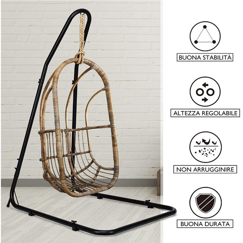 Support de Chaise Suspendue en Métal Fauteuil Suspendue sur Pied Hamac Support, Réglable en Hauteur (200-250) cm, pour Jardin Balcon Chambre, Charge