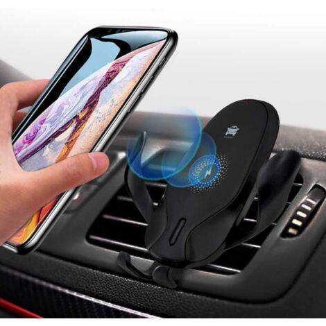 Support de chargeur de voiture sans fil, serrage automatique à une main Qi 10W 7.5W support de montage de téléphone de ventilation à charge rapide compatible (noir)-BISBISOUS