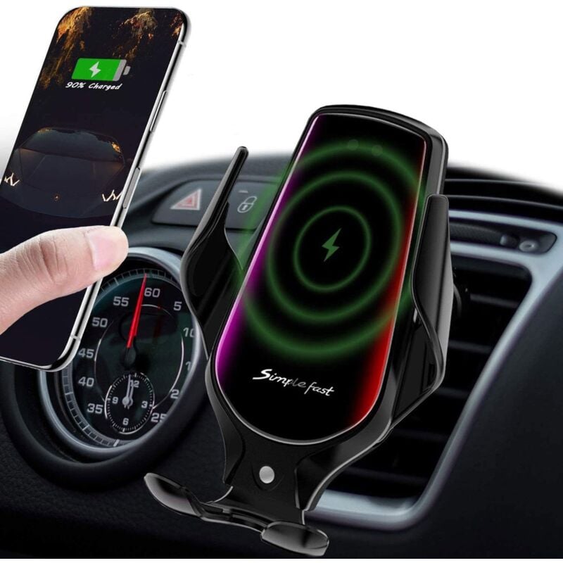Alovez - Support de chargeur de voiture sans fil, support de téléphone portable à serrage et ventilation automatiques, chargeur de voiture rapide Qi
