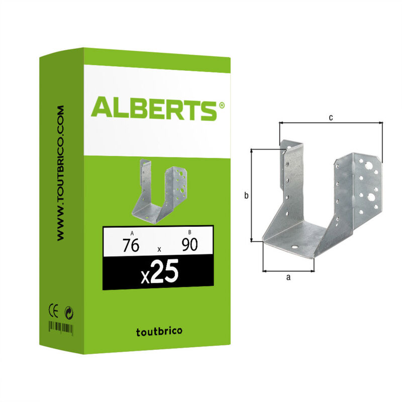 Alberts - 25 supports u ailes extérieures 76x90mm galvanisé